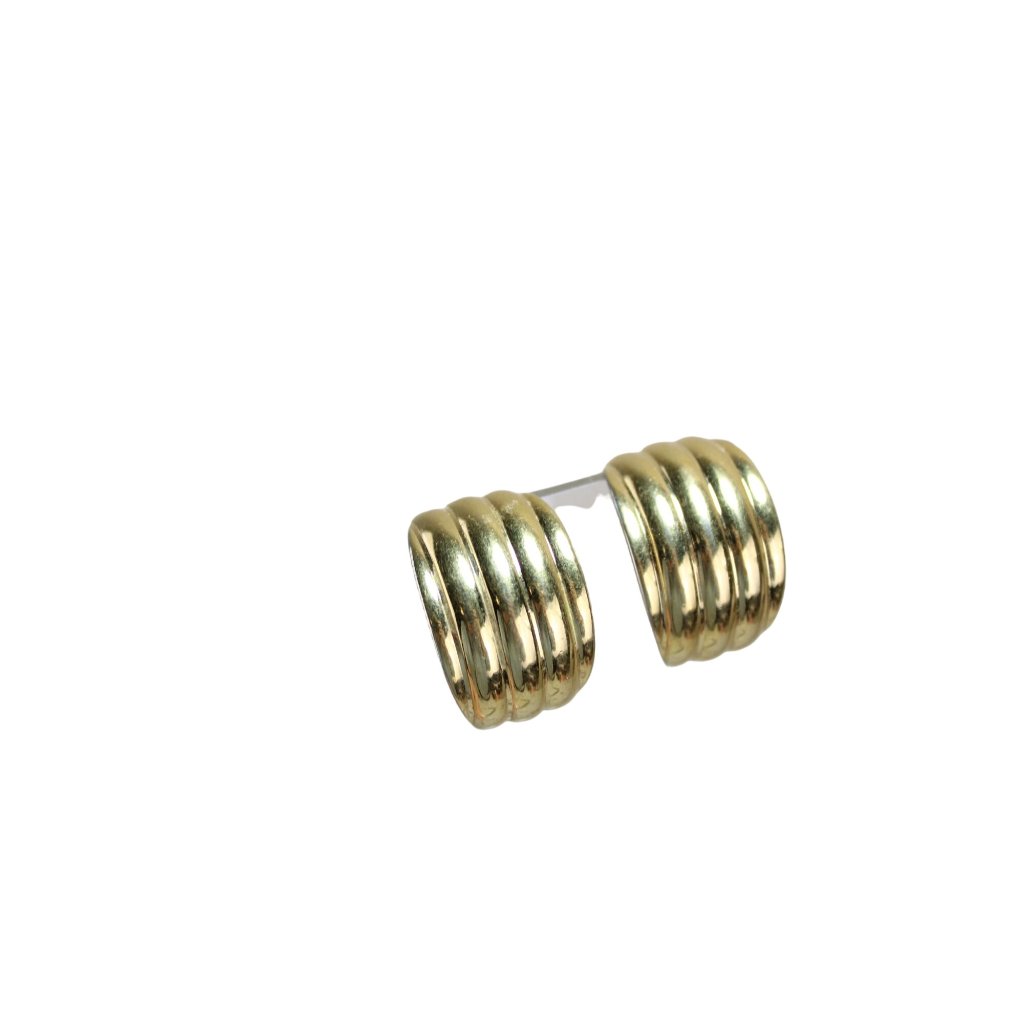 Goldtone Hoop Earrings Pierced Thick Ridged Vintage 92132